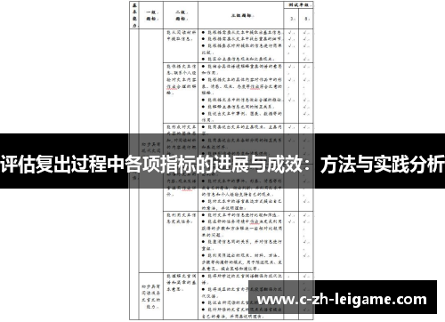 评估复出过程中各项指标的进展与成效:方法与实践分析 评估复出过程中各项指标的进展与成效:方法与实践分析